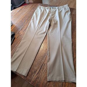 42x32 Haggar Cool 18 Pro Tan Khaki Flat Front Golf Casual Pants with Pockets